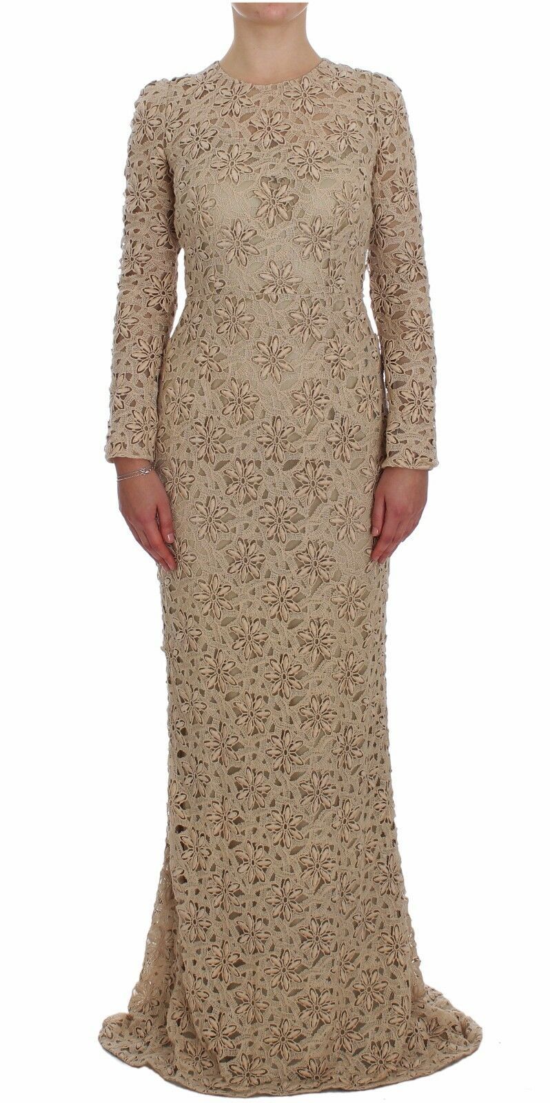 Dolce &amp; Gabbana Beige Floral Lace Sheath Maxi Dress women’s dress