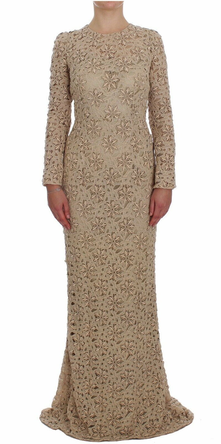 Dolce &amp; Gabbana Beige Floral Lace Sheath Maxi Dress women’s dress