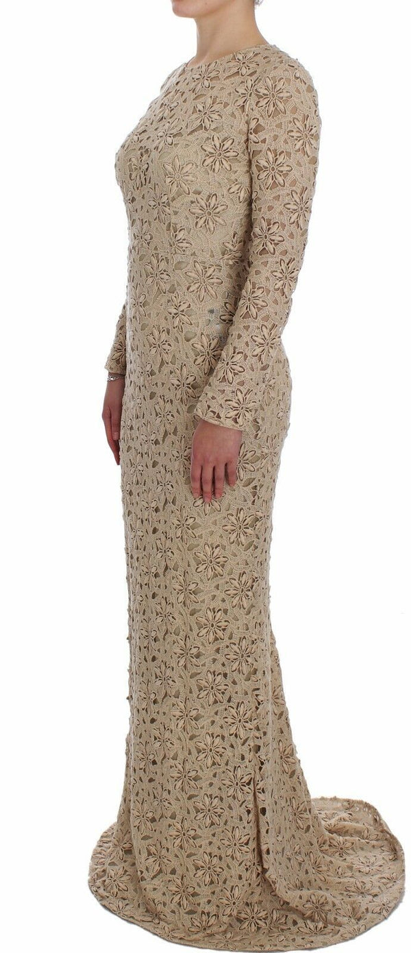 Dolce & Gabbana Beige Floral Lace Sheath Maxi Dress women’s dress