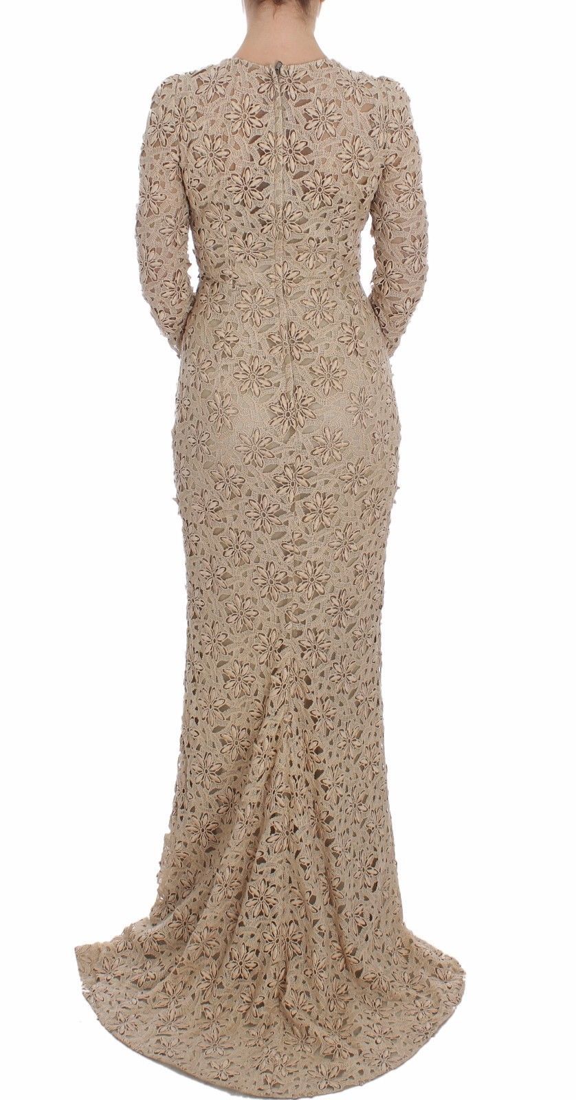 Dolce &amp; Gabbana Beige Floral Lace Sheath Maxi Dress women’s dress