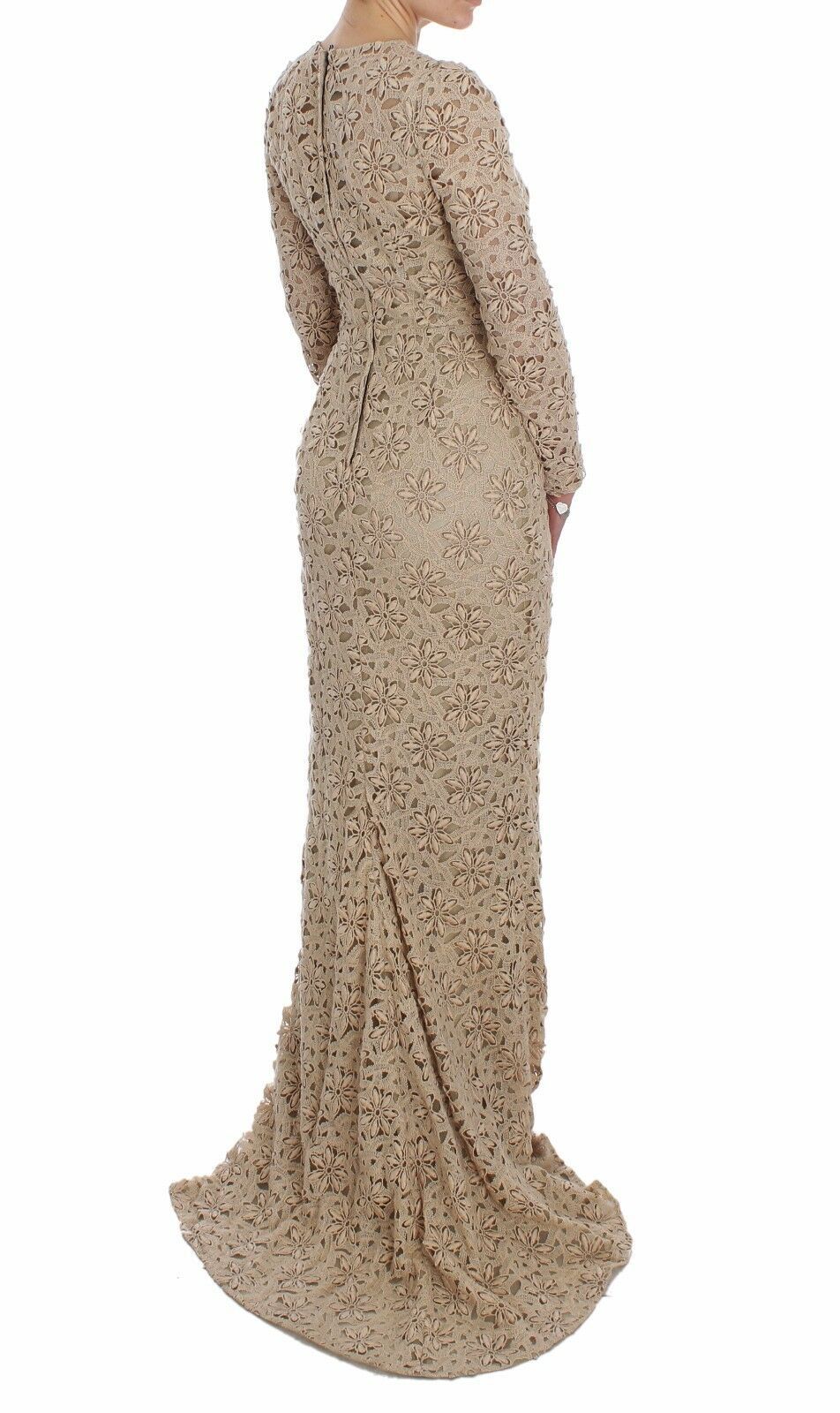 Dolce &amp; Gabbana Beige Floral Lace Sheath Maxi Dress women’s dress