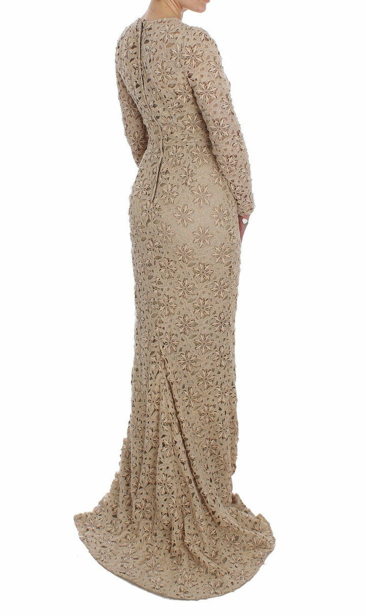Dolce &amp; Gabbana Beige Floral Lace Sheath Maxi Dress women’s dress
