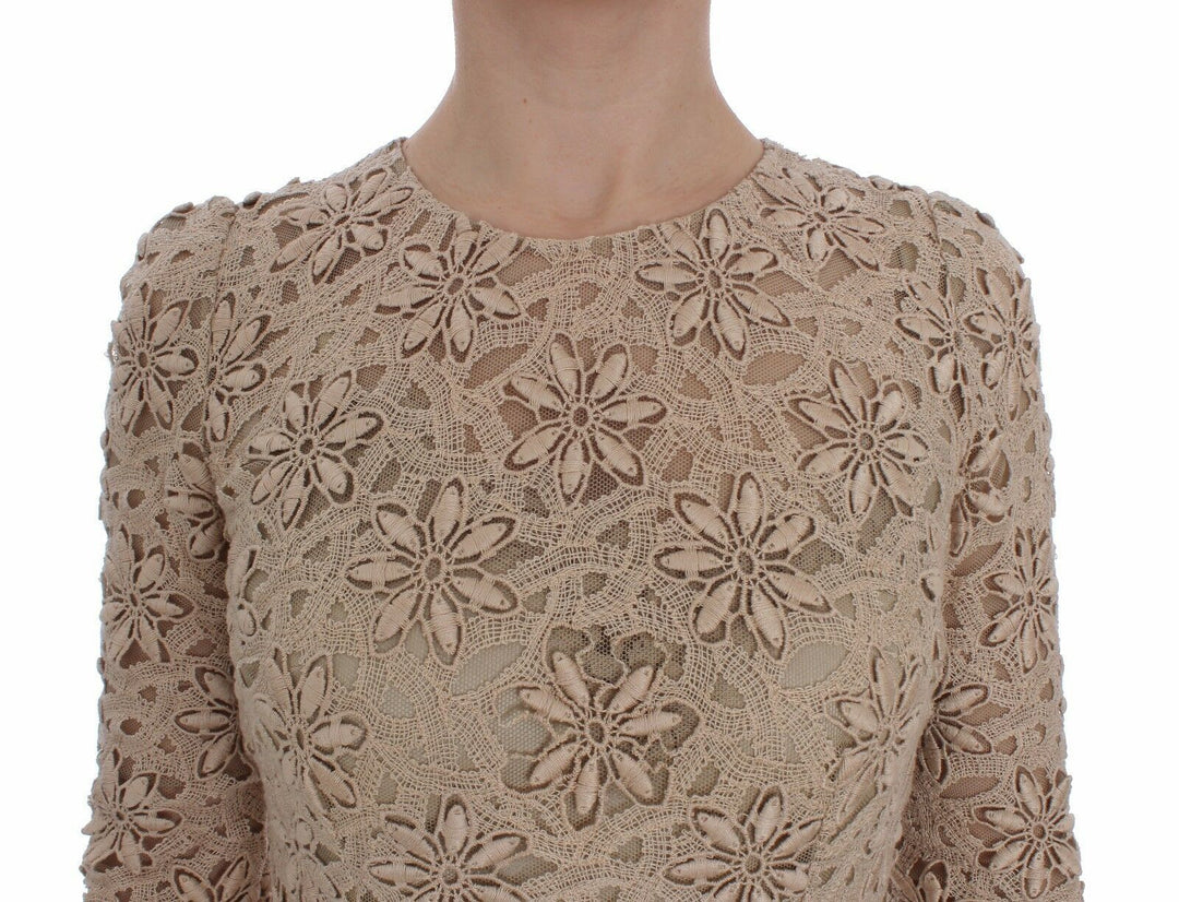 Dolce &amp; Gabbana Beige Floral Lace Sheath Maxi Dress women’s dress