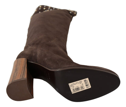 Bottes hautes en daim cloutées Dolce &amp; Gabbana marron
