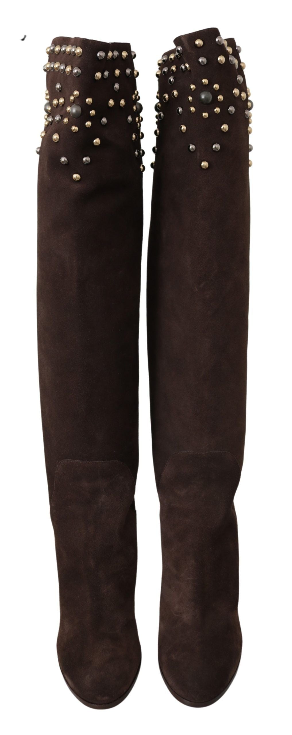 Bottes hautes en daim cloutées Dolce &amp; Gabbana marron