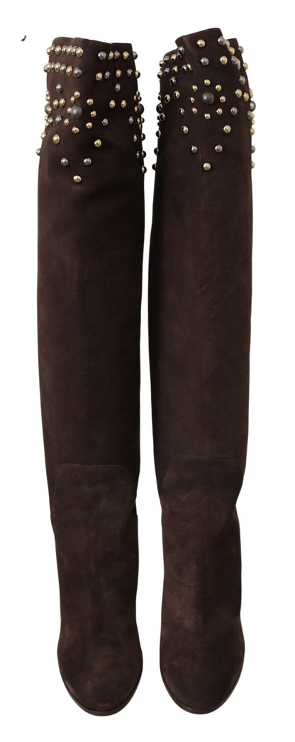 Bottes hautes en daim cloutées Dolce &amp; Gabbana marron