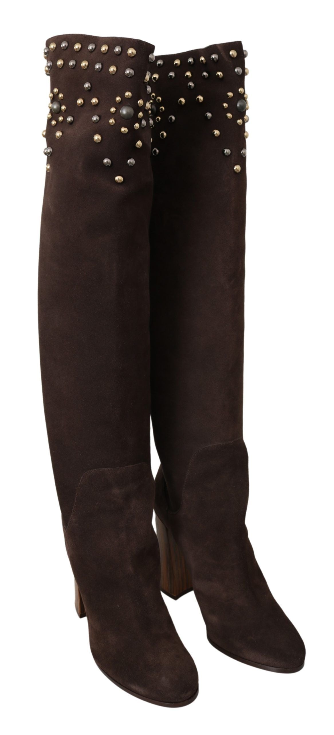 Bottes hautes en daim cloutées Dolce &amp; Gabbana marron