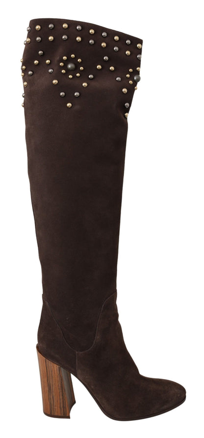 Bottes hautes en daim cloutées Dolce &amp; Gabbana marron