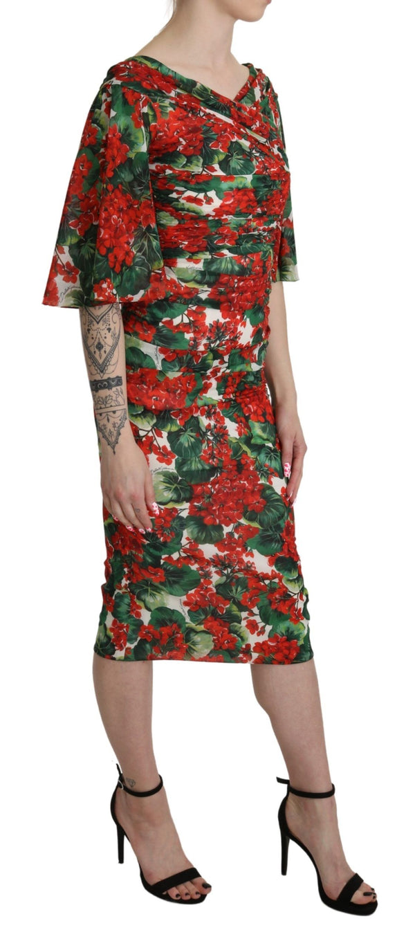 Dolce & Gabbana Red Floral Sheath Midi Silk Stretch Dress women’s dress