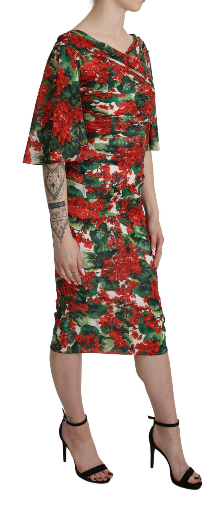 Dolce &amp; Gabbana Red Floral Sheath Midi Silk Stretch Dress women’s dress