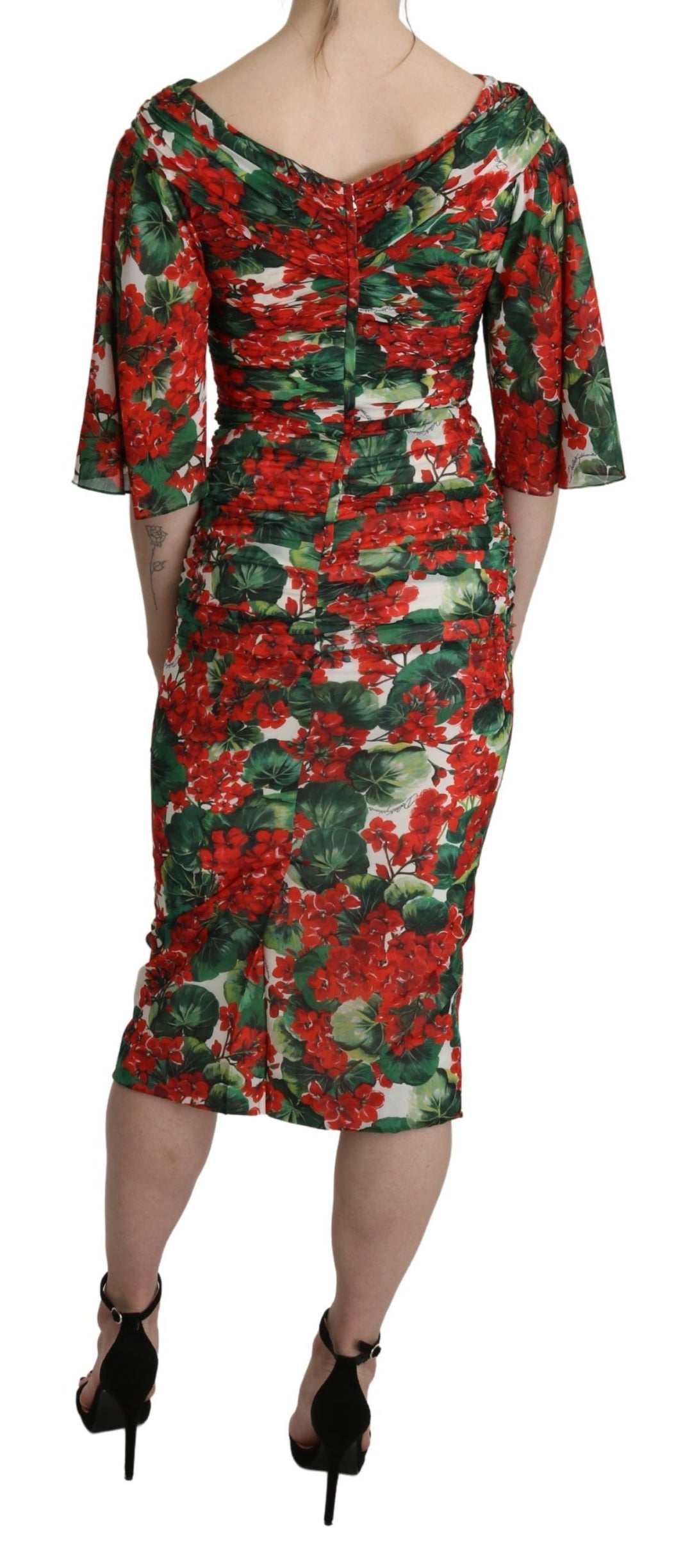 Dolce &amp; Gabbana Red Floral Sheath Midi Silk Stretch Dress women’s dress
