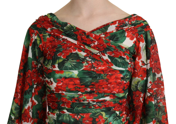 Dolce &amp; Gabbana Red Floral Sheath Midi Silk Stretch Dress women’s dress