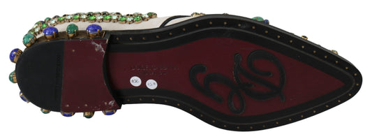 Deslumbrantes zapatos planos de ante blanco Dolce Gabbana con suela de cuero de lujo y logotipo.