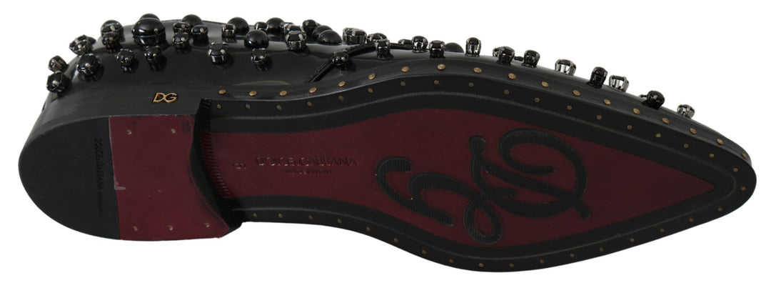 Dolce &amp; Gabbana Black Leather Crystals Dress Broque Shoes