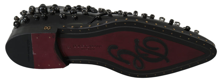 Dolce &amp; Gabbana Black Leather Crystals Dress Broque Shoes