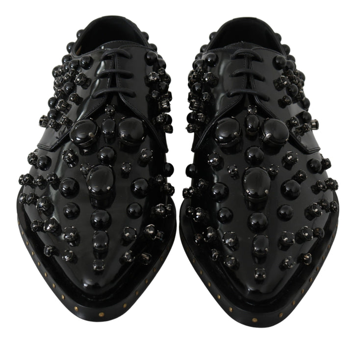 Dolce &amp; Gabbana Black Leather Crystals Dress Broque Shoes