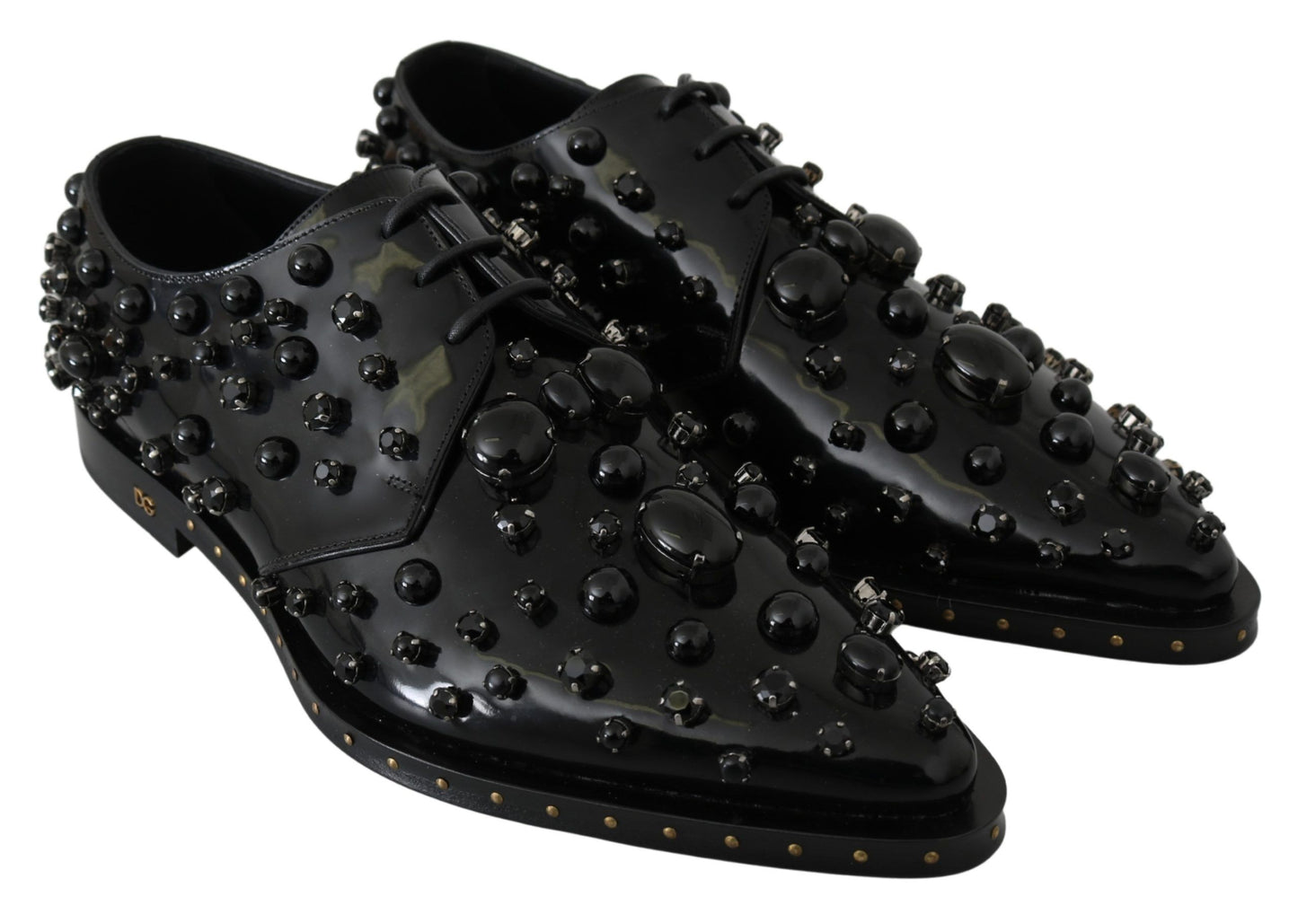 Chaussures habillées élégantes en cuir noir et cristal Dolce &amp; Gabbana