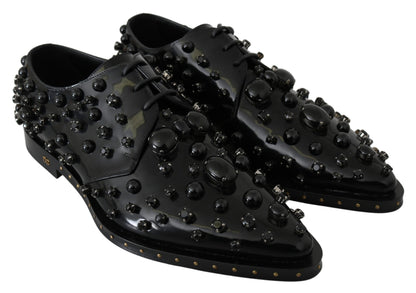 Chaussures habillées élégantes en cuir noir et cristal Dolce &amp; Gabbana