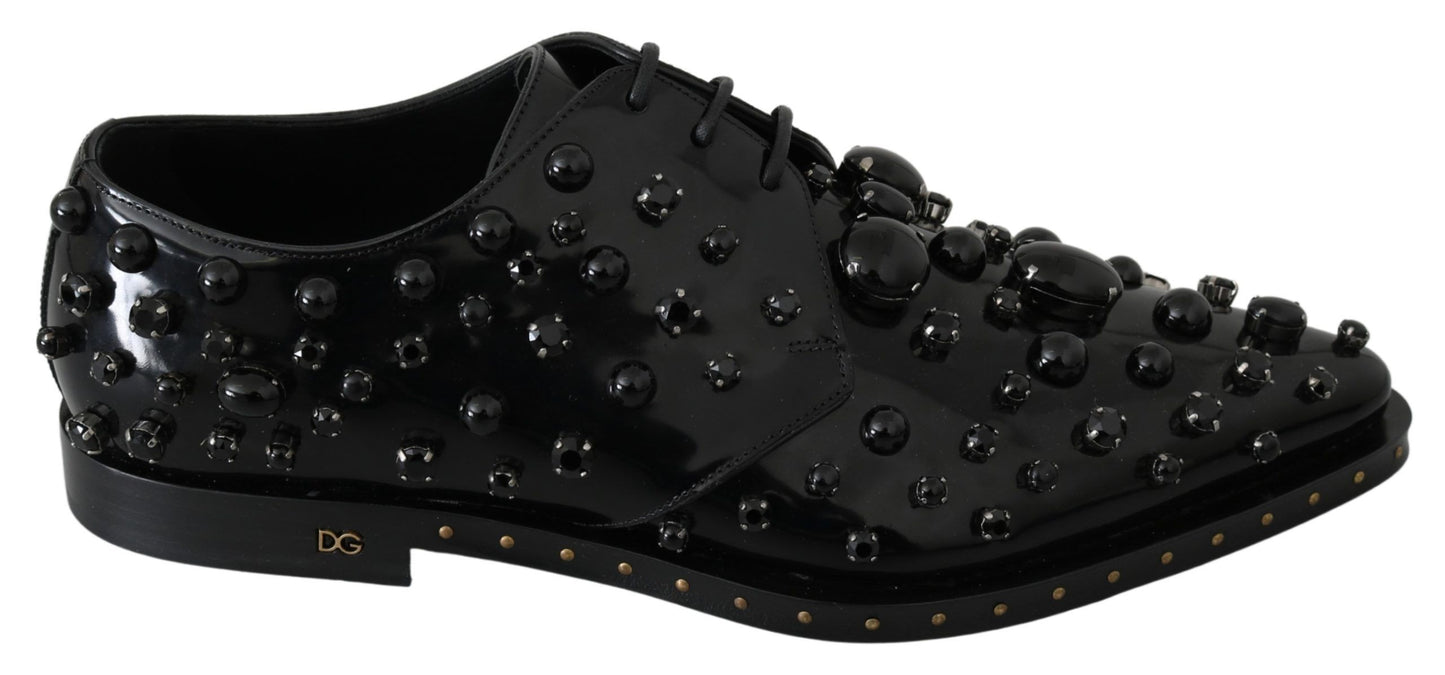 Chaussures habillées élégantes en cuir noir et cristal Dolce &amp; Gabbana