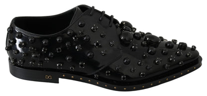 Chaussures habillées élégantes en cuir noir et cristal Dolce &amp; Gabbana