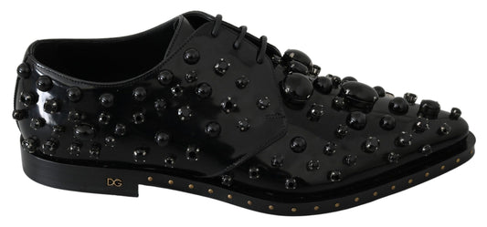 Chaussures habillées élégantes en cuir noir et cristal Dolce &amp; Gabbana