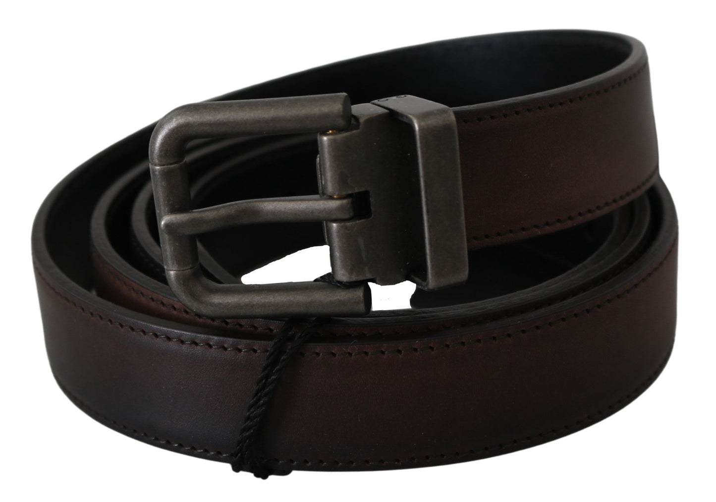 Dolce & Gabbana Solid Brown Leather Gray Buckle Belt