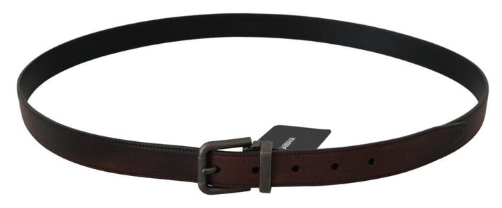 Dolce &amp; Gabbana Solid Brown Leather Gray Buckle Belt