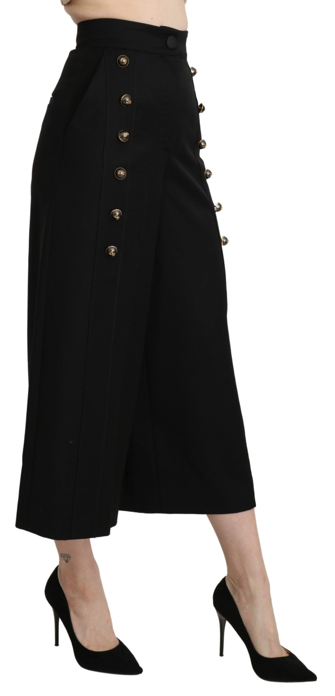 Pantalon élégant taille haute en laine vierge à jambes larges Dolce &amp;amp; Gabbana