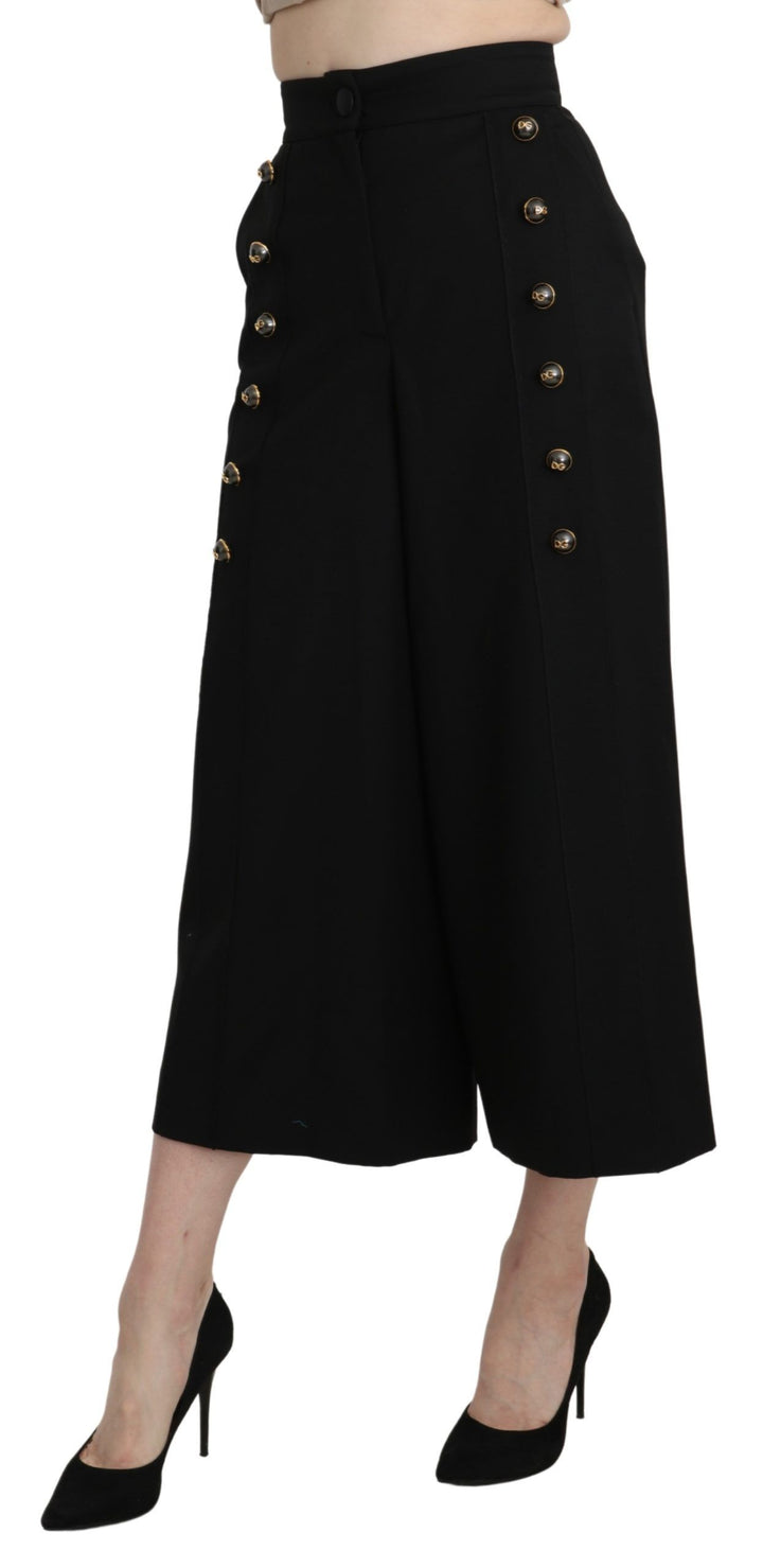 Pantalon élégant taille haute en laine vierge à jambes larges Dolce &amp;amp; Gabbana