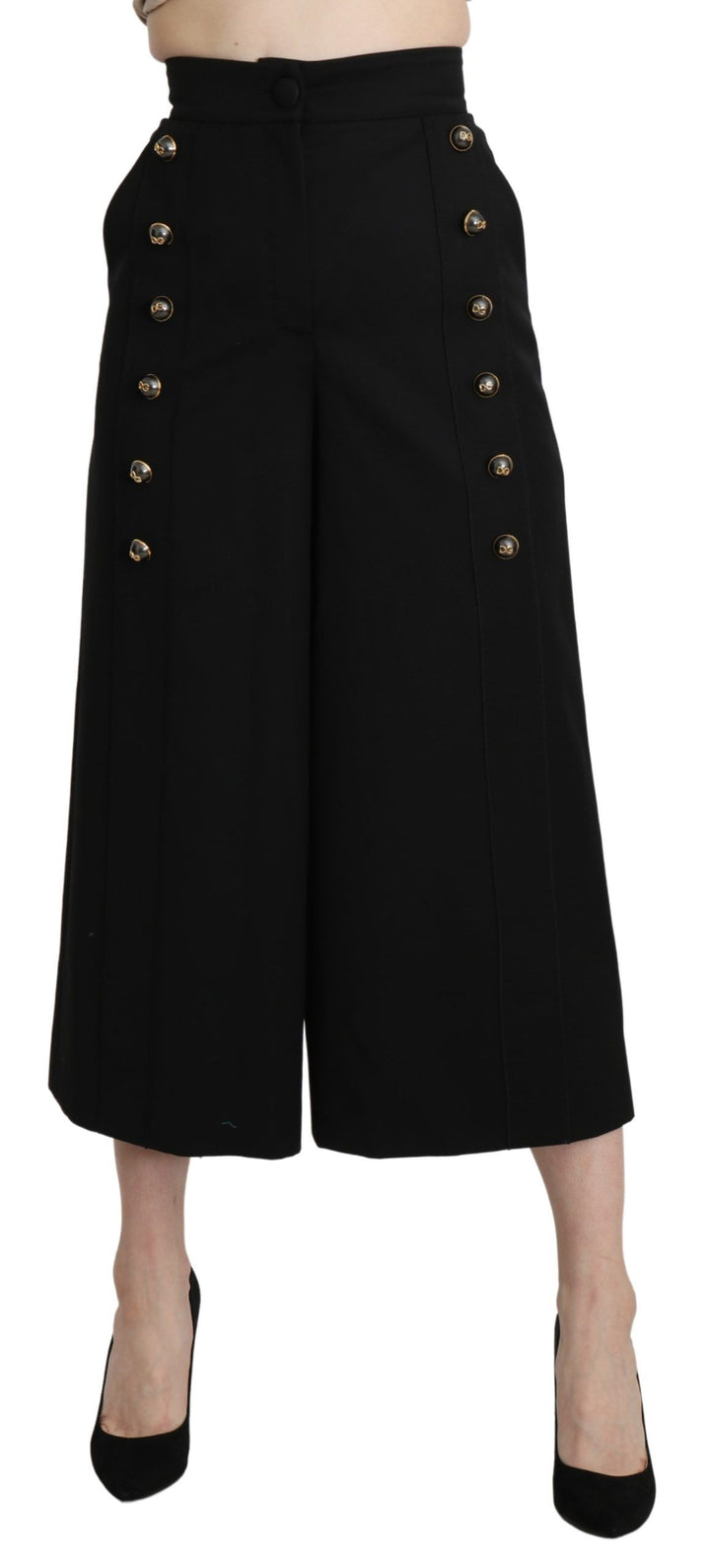 Pantalon élégant taille haute en laine vierge à jambes larges Dolce &amp;amp; Gabbana