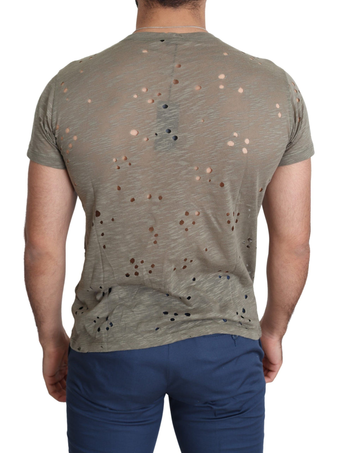 Guess Brown Cotton Stretch Logo Print Men Casual Perforated T-shirt