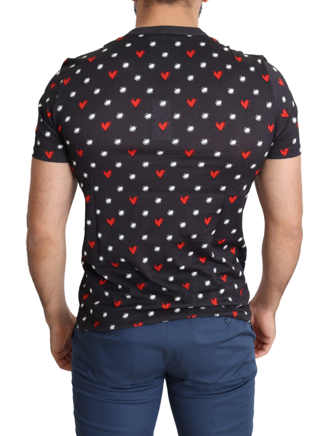 Dolce &amp; Gabbana Dark Gray Hearts Print Cotton Men T-shirt