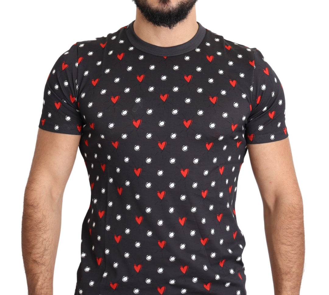 Dolce &amp; Gabbana Dark Gray Hearts Print Cotton Men T-shirt