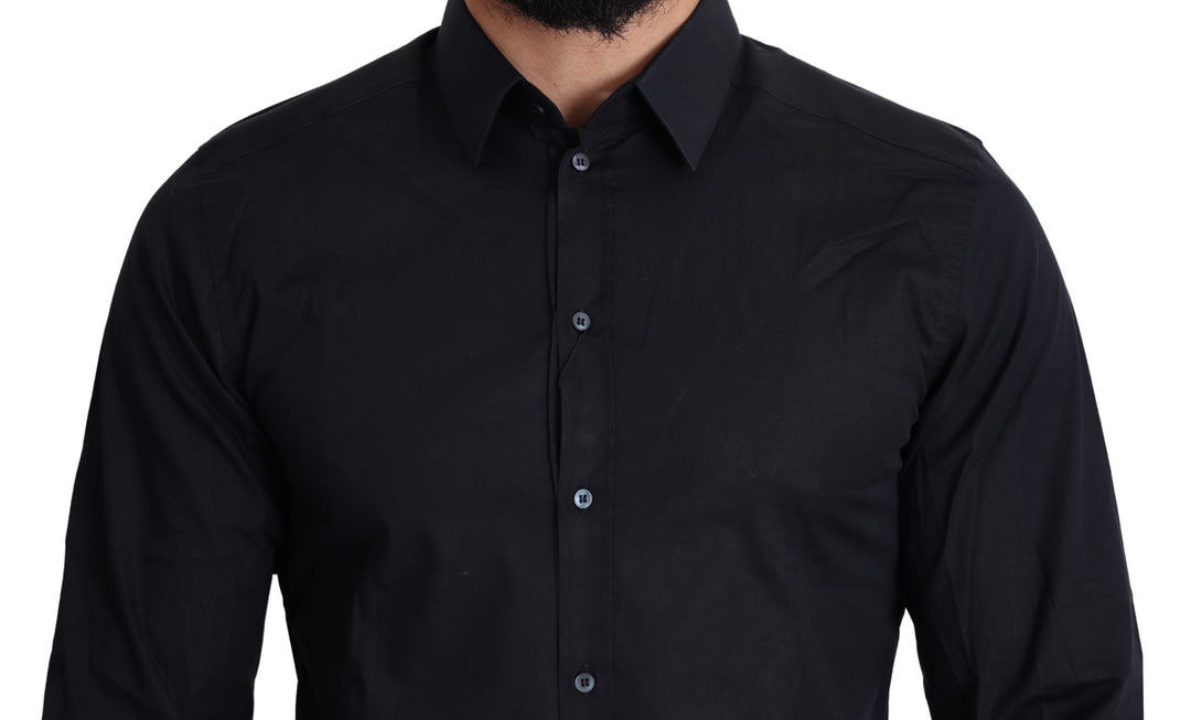 Dolce &amp; Gabbana Blue Cotton Formal GOLD Dress Shirt