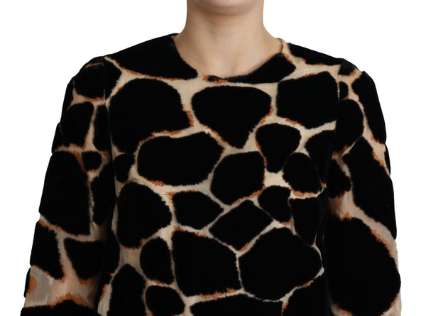 Dolce & Gabbana Black Giraffe Print Shift Mini Dress women’s dress