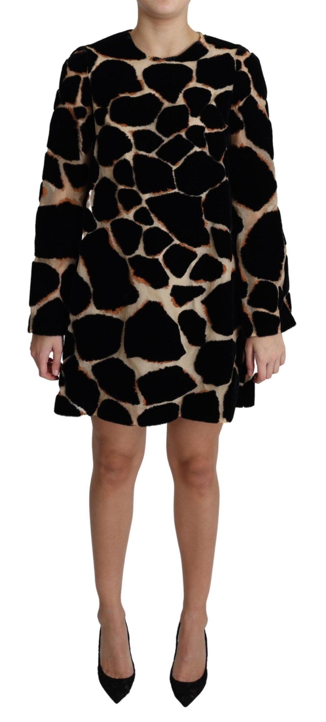 Dolce &amp; Gabbana Black Giraffe Print Shift Mini Dress women’s dress