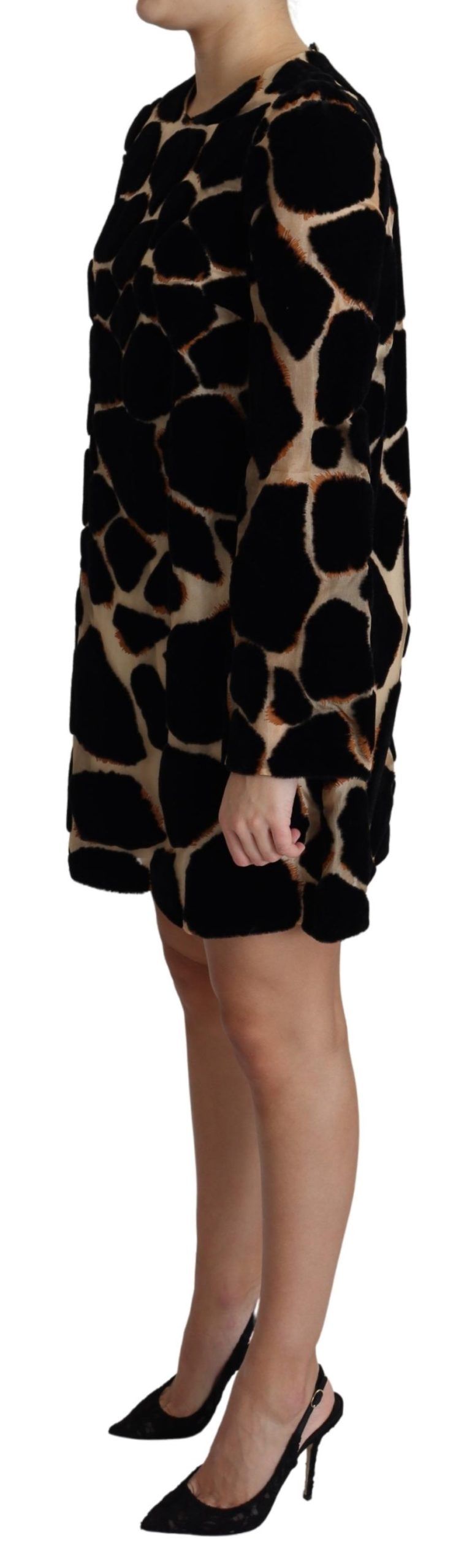 Dolce &amp; Gabbana Black Giraffe Print Shift Mini Dress women’s dress