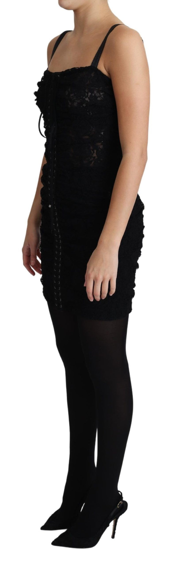 Dolce &amp; Gabbana Black Lace Up Floral Corset Bustier Mini Dress women’s dress