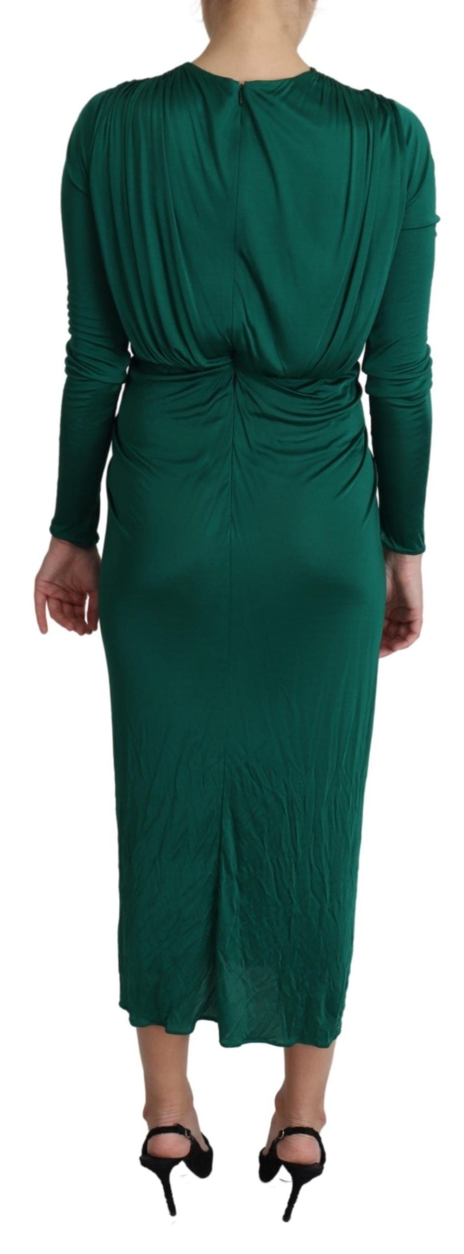 Dolce &amp; Gabbana Green Fitted Silhouette Midi Viscose Dress women’s dress