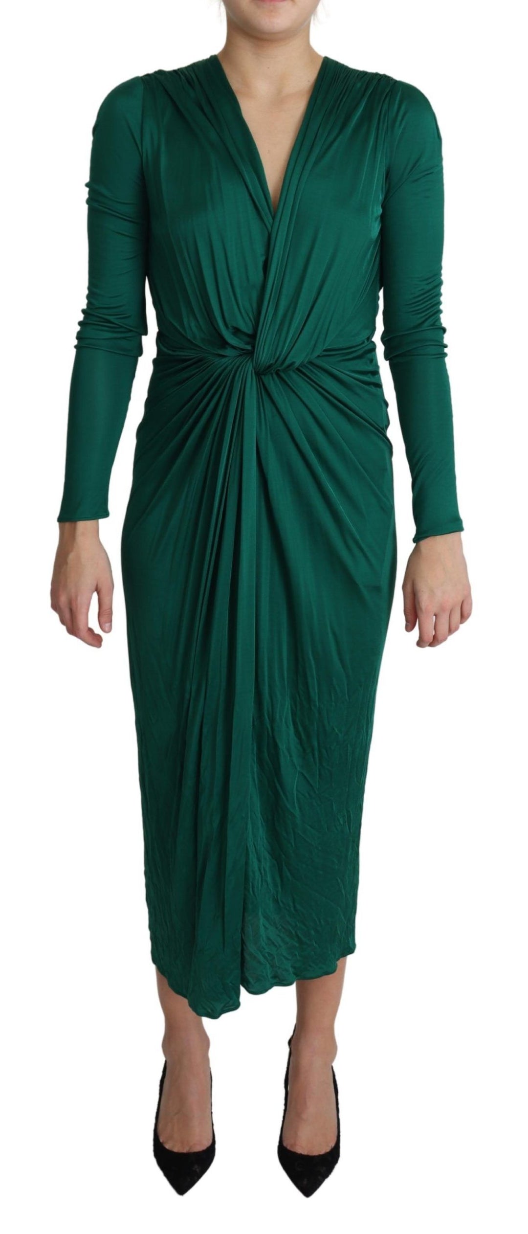 Dolce &amp; Gabbana Green Fitted Silhouette Midi Viscose Dress women’s dress