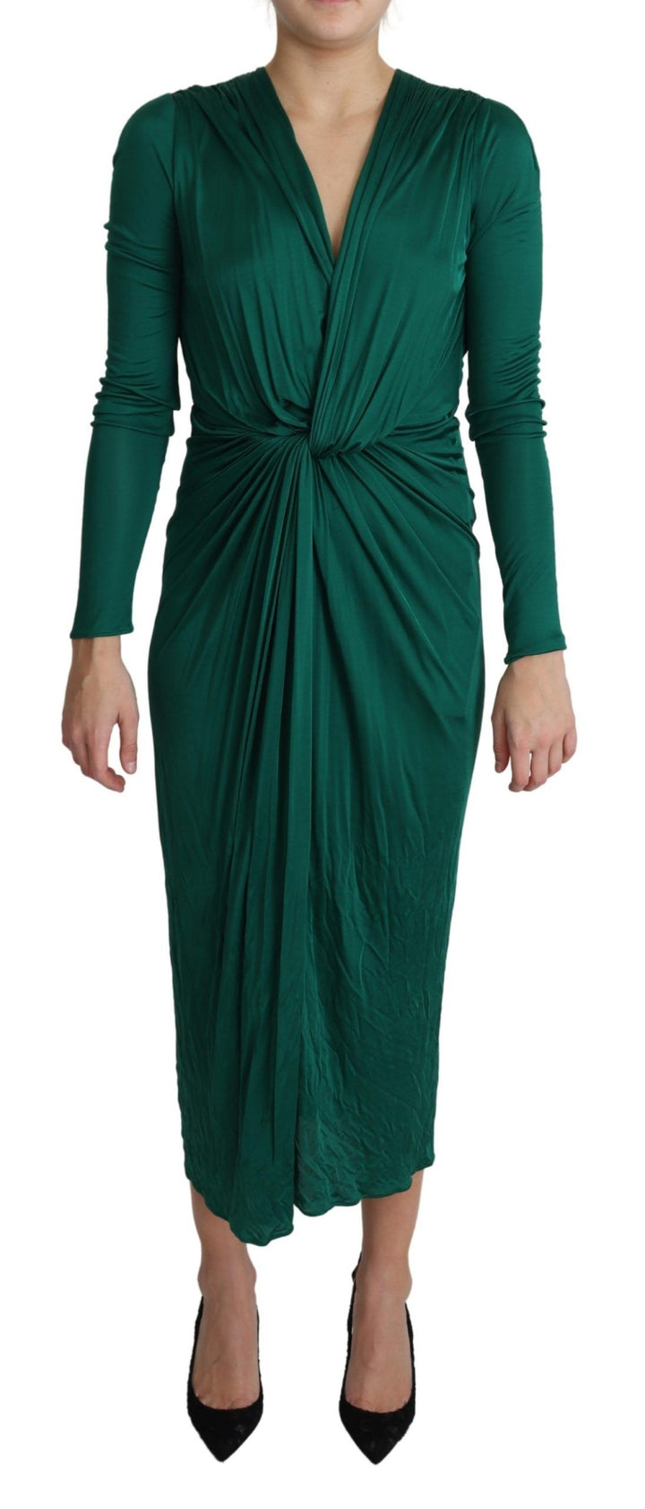 Dolce &amp; Gabbana Green Fitted Silhouette Midi Viscose Dress women’s dress