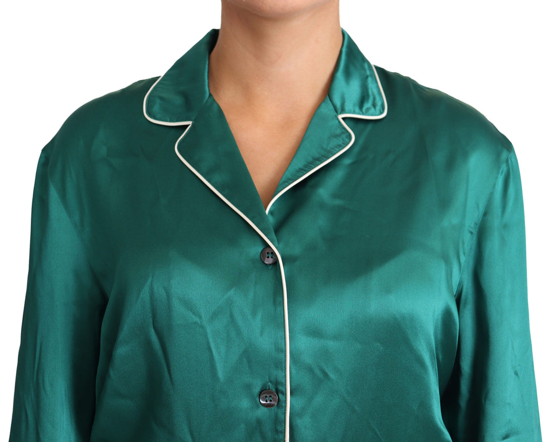 Dolce &amp; Gabbana Green Pyjama Blouse Silk Lounge Sleepwear Top