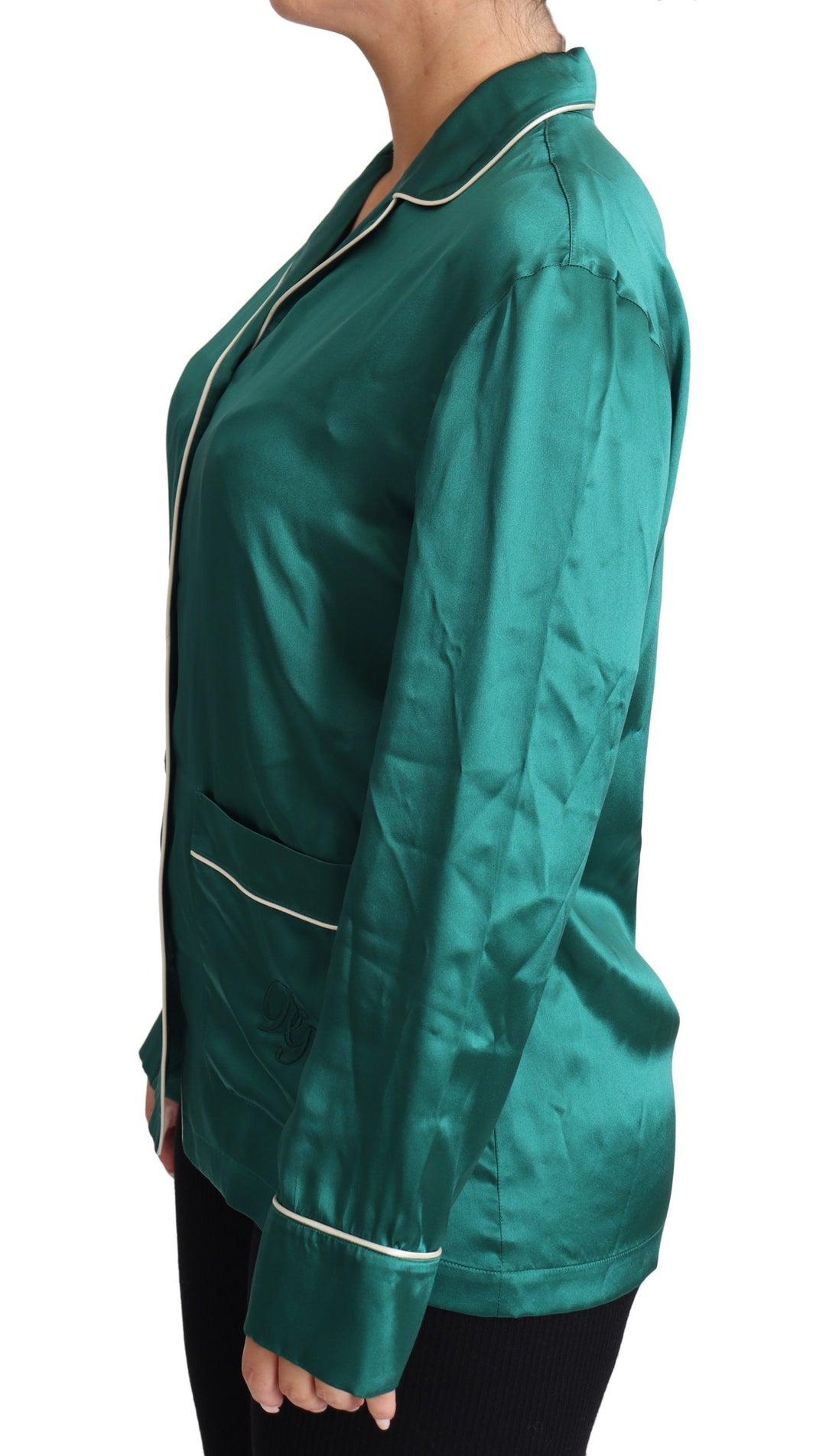 Dolce &amp; Gabbana Green Pyjama Blouse Silk Lounge Sleepwear Top