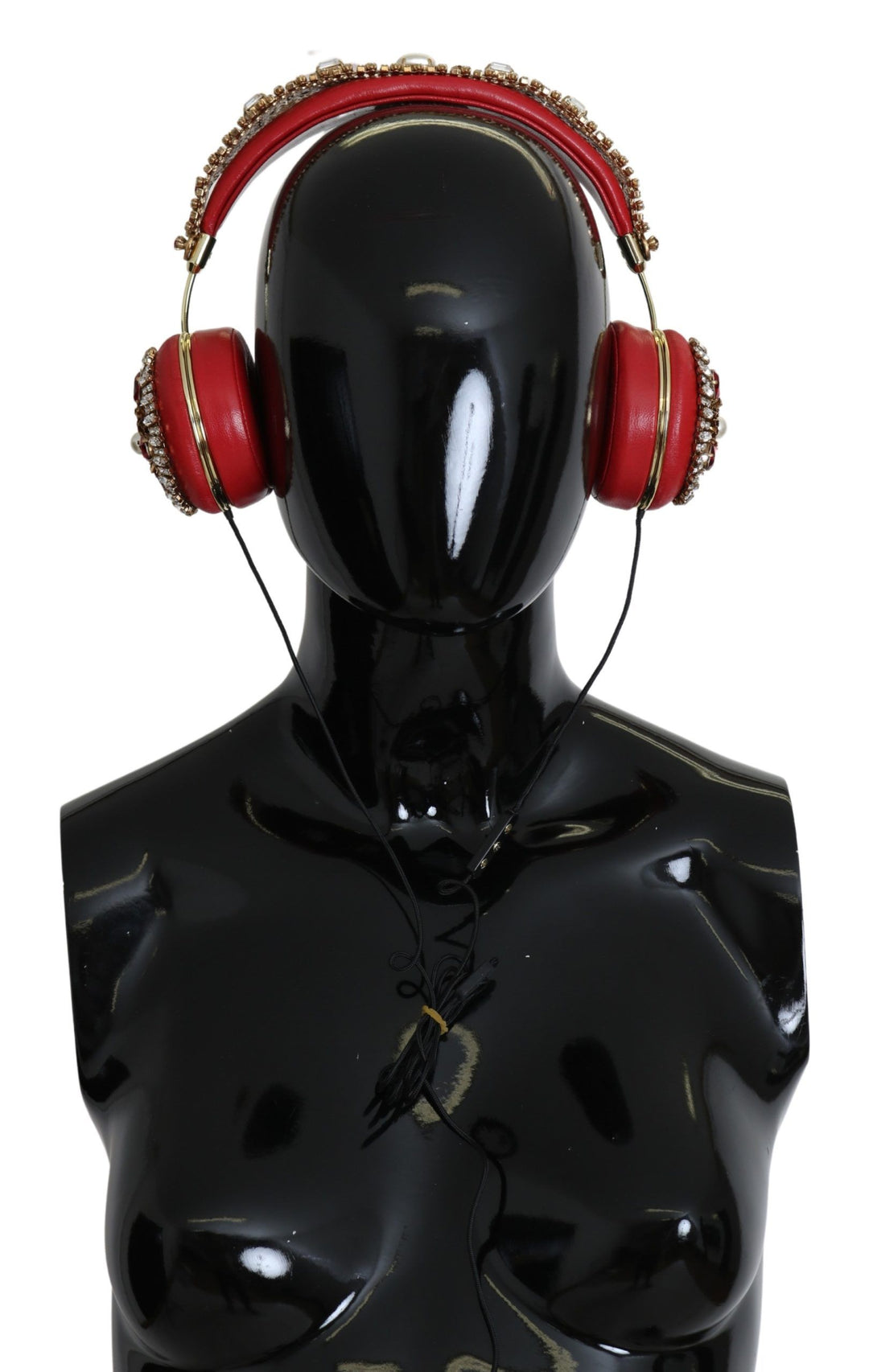 Dolce &amp; Gabbana FRENDS Leather Red Floral Crystal Headset Headphones