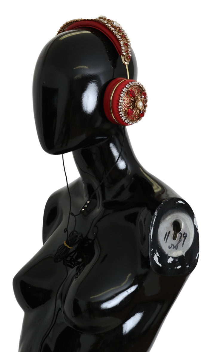 Dolce &amp; Gabbana FRENDS Leather Red Floral Crystal Headset Headphones