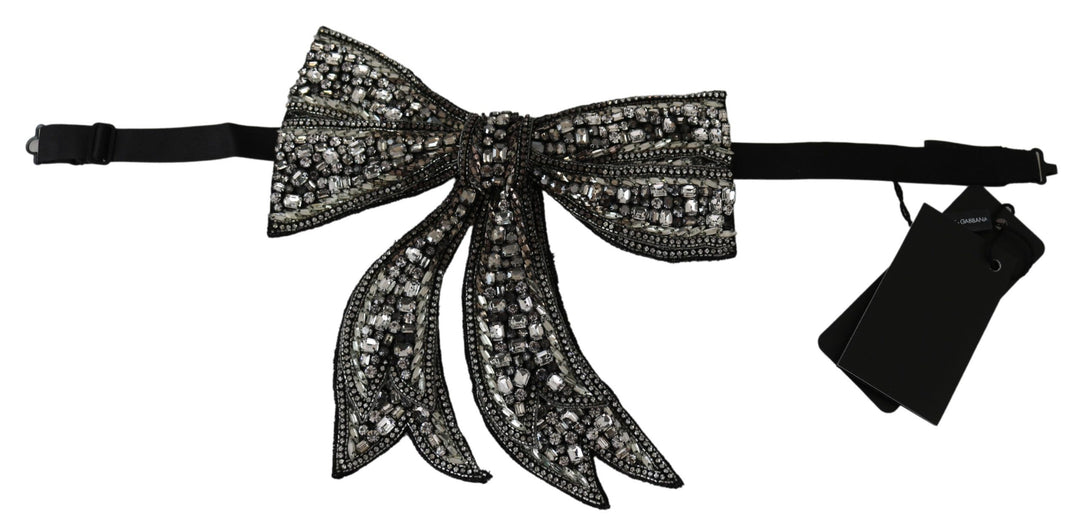 Dolce &amp; Gabbana Silver Tone 100% Silk Crystal Embellished Women  Bowtie