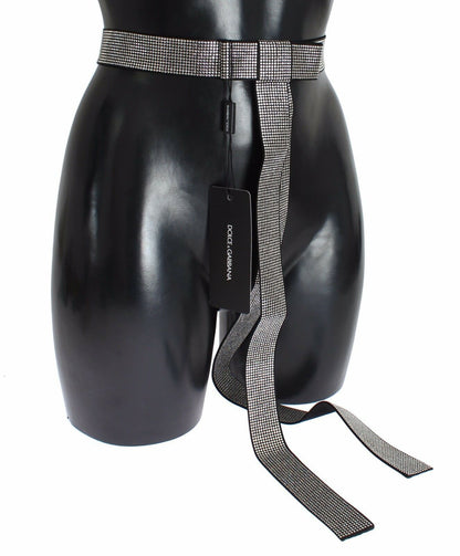 Cinturón de seda negra con lazo de cristal de Dolce Gabbana Glamour