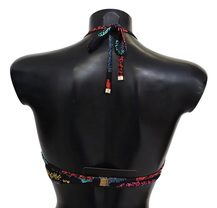 Dolce &amp; Gabbana Black Corals Print Women Beachwear Bikini Tops