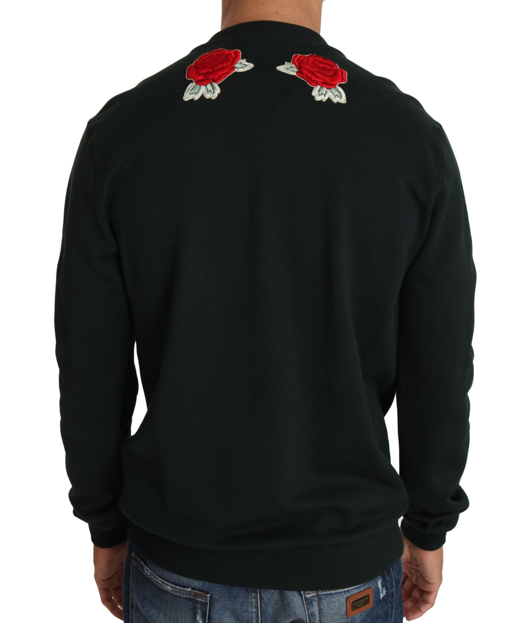 Dolce &amp; Gabbana Green Crystal Heart Roses Gun Sweater