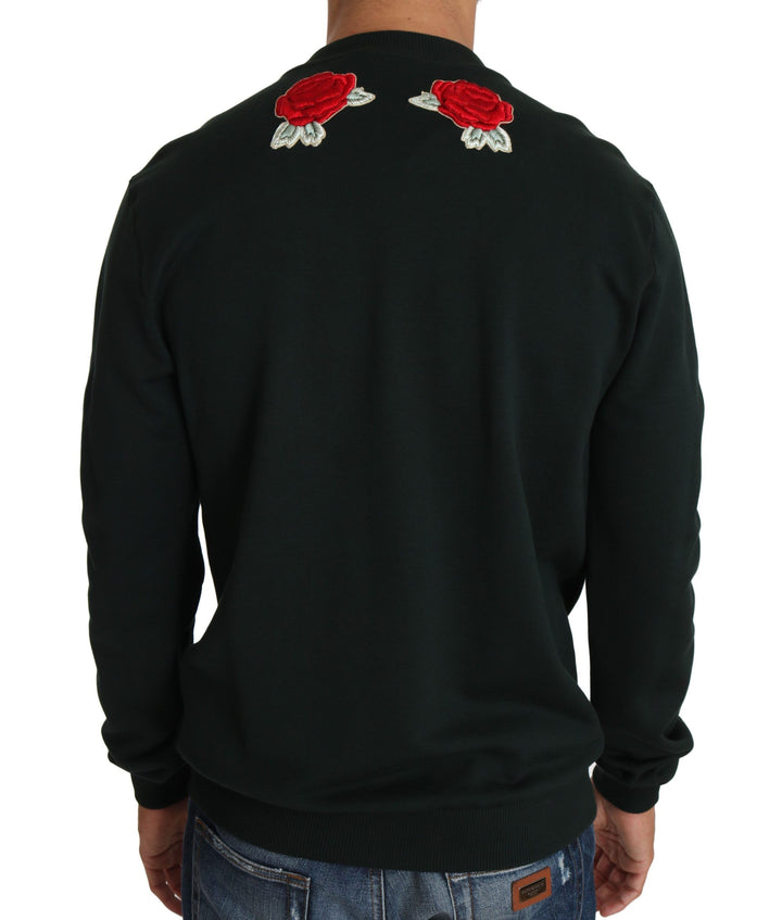 Dolce &amp; Gabbana Green Crystal Heart Roses Gun Sweater